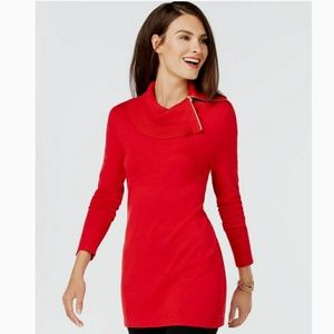 🌹INC RED zip detail cowl neck tunic sweater NWT S